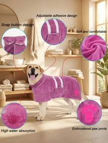 PETSIN 1 件速干狗浴袍，狗绣花毛巾浴袍，超强吸水宠物浴袍，带可调节腹带，柔软面料，绣花工艺 - 彩色 - 查看 16
