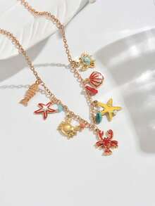 1 chiếc vòng cổ trang sức phong cách Bohemian thanh lịch, phù hợp mọi mùa dành cho nữ, lấy cảm hứng từ đại dương, với các chi tiết như sao biển vàng, vỏ sò giả nhiều màu sắc, sao biển đính đá Zirconia thủy tinh, vỏ sò, cá nhỏ vàng, mặt dây chuyền hình cá, cá ngựa, tôm hùm đỏ, cua, hạt tre, hạt ngọc bích giả, hạt cườm nhiều màu ngẫu nhiên, hạt đá nhỏ, vỏ sò đính đá Zirconia giả ngọc trai, vỏ sò, dây chuyền mạ vàng. - Nhiều màu - Xem 4