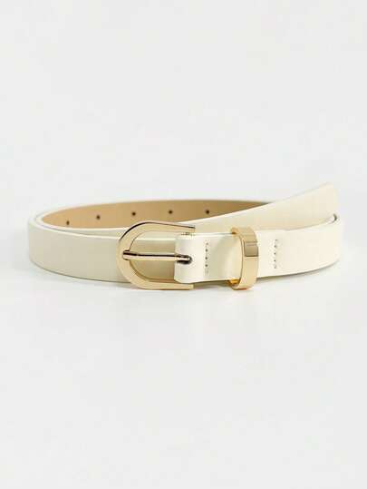 1pc Ivory Metal Buckle Casual Elegant Vintage Party Cute Cowgirl Lady Skinny Belt, Chunky Fashion Accessory Suitable For Dresses, Skirts, Pants, Daily, Work, Date, Holiday