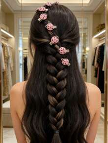 瓢虫发夹，粉色发卡，动物造型发夹，适合女孩和女士，女孩发饰，昆虫发夹，返校季发饰，头发装饰 - 粉色 - 查看 7