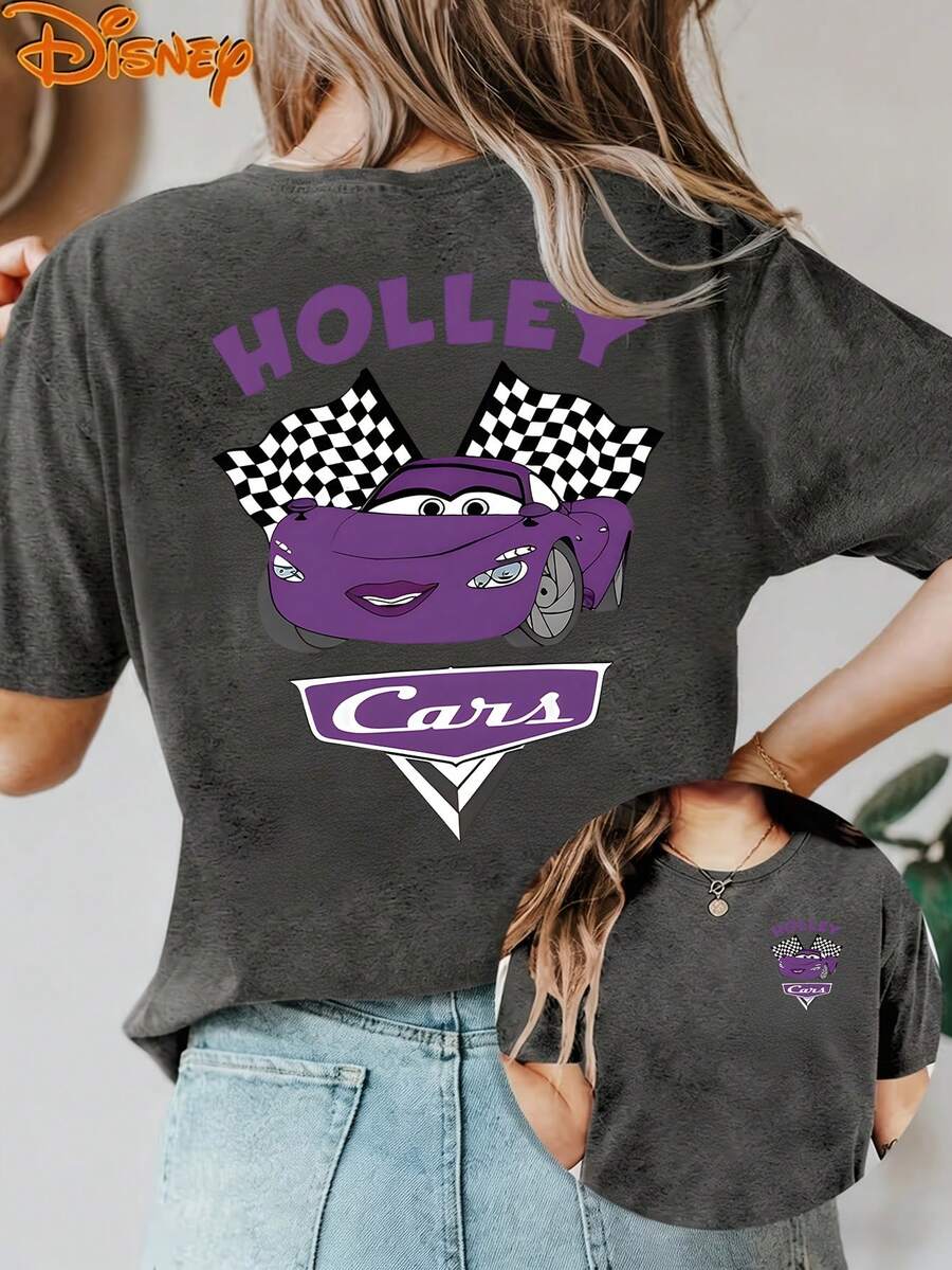 Disney License T Shirts,Disney PIXAR1 Cars Holley Shiftwell Graphic T-Shirt, Women's Oversized Checkered Flag Cars Logo Print Short Sleeve Tee, Casual Loose Fit Top For Cars Fans, PIXAR1 Themed Outings, Daily Wear, Disney Trips & Racing Themed Outfits ,Camiseta, Summer Outfits For Women, Summer Clothes, Summer Tops, Tops For Women, Festival Outfits, Summer Tops For Women, Mother's Day, Mother's Day Clothing, Gifts For Family And Friends, Spring Outfits For Women, Officially Licensed Disney T-Shirts, Disney Men's And Women's Spring/Summer Fashion Casual Short-Sleeve T-Shirts - Xám - Xem 1