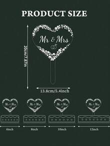 Acrylic Mr. & Mrs. Cake Topper With Pearls And Rhinestones, Suitable For Engagement, Bridal Shower, Anniversary, Luxury Wedding Cake Decor, Reusable Wedding Cake Decoration, Easy To Install Cake Topper, Bohemian Style Wedding Cake Decor, Rustic Wedding Cake Decor, Luxury Wedding Cake Topper With Pearls (Heart Shape) - Multicolor - View 3