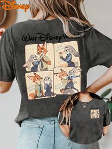 Disney License T Shirts,Disney Zootopia Judy Hopps Nick Wilde Cartoon Panel Graphic Oversized T Shirt Women Cute Adventure Print Drop Shoulder Short Sleeve Tee Disney Movie Fan Casual Streetwear Top ,Camiseta, Summer Outfits For Women, Summer Clothes, Summer Tops, Tops For Women, Festival Outfits, Summer Tops For Women, Mother's Day, Mother's Day Clothing, Gifts For Family And Friends, Spring Outfits For Women, Officially Licensed Disney T-Shirts, Disney Men's And Women's Spring/Summer Fashion Casual Short-Sleeve T-Shirts - 灰色 - 查看 1