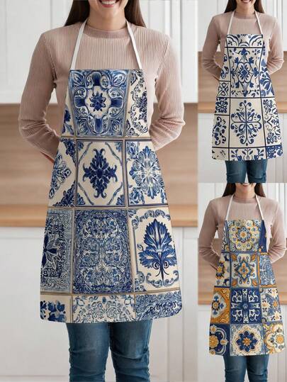 1pc, Bohemian Pattern Polyester Apron, Suitable For Cooking, Baking, And Gardening - Can Be Used As Attire For The Kitchen And Dining.