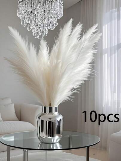 10pcs/Set 21.65 Inch Artificial Reed Flower Bouquet, Made Of Fabric And Feather, Fluffy And Lightweight With No Prickly Feeling, Highly Realistic Like Natural Reed, Ideal For Boho, Nordic Style, Wedding Decor, Party Atmosphere, Indoor Decoration, Suitable For New Year, Wedding, Valentine's Day And New Year Decoration