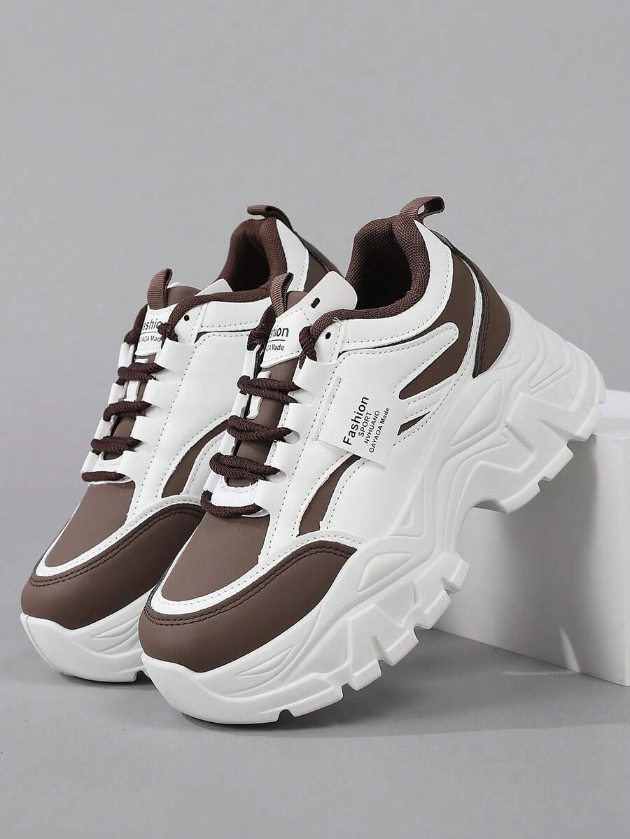 Giày thể thao đế dày đế xuồng Milad Color Series bằng da, đế dày màu nâu, thường ngày cho nữ - màu nâu - Xem 1