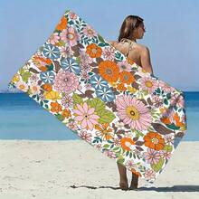 1 buah Handuk Pantai Serat Ultra Halus Motif Bunga Klasik, Serat Super Lembut Cepat Kering, Desain Bungkus yang Kuat, Cocok untuk Pantai dan Kolam Renang, Perlengkapan Pantai Penting - C - View 2