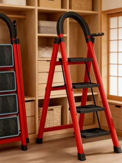 Thang xếp gọn dạng chữ A dày dặn, thang gia dụng trong nhà, thang leo 4 bậc di động có tay vịn.