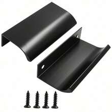 10pcs Modern Black Aluminum Flat Finger Pulls - Concealed Cabinet Door Handles For Kitchen, Easy Installation, Hidden Back Mount, 3.13" Overall Length - Knobs - Arc - View 8