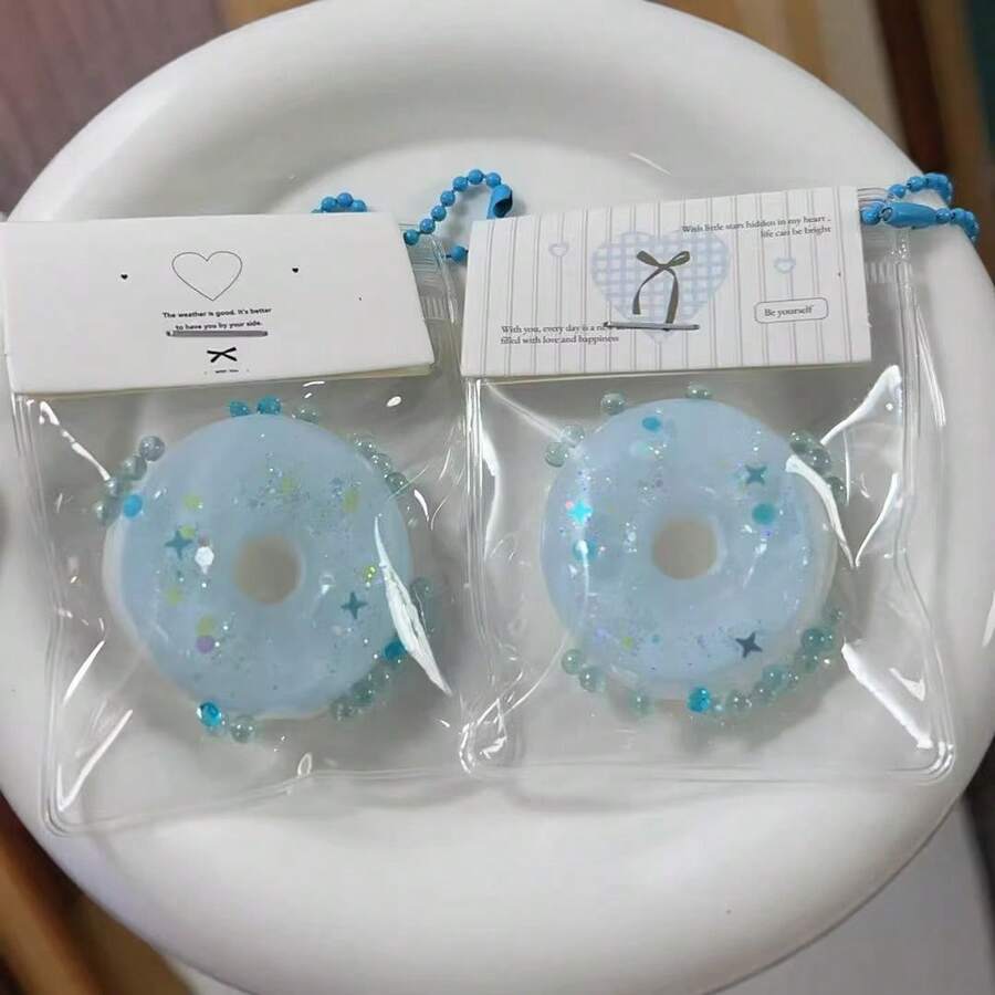 1个泥泞质感逼真仿真食物盐甜甜圈软萌玩具，可爱减压钥匙扣挂件 - 彩色 - 查看 1