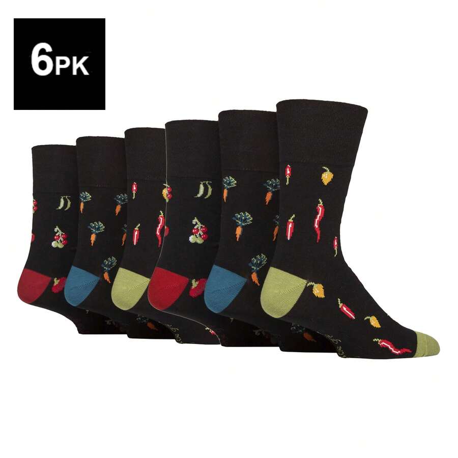 Gentle Grip Gentle Grip - 6 Pairs Soft Top Diabetic Socks For Men Non Elastic Non Binding Patterned Socks - Vegetables - View 1