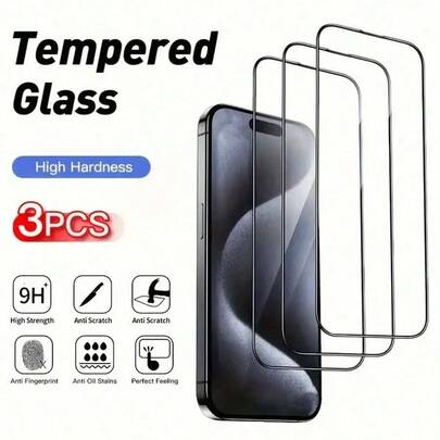 钢化玻璃3片装高清钢化玻璃屏幕保护膜，兼容 16 Pro Max/16/16 Pro/16 Plus/14/15/14 Plus/14 Pro/14 Pro Max、13/13 Mini/13 Pro/13 Pro Max、12/12 Mini/12 Pro/12 Pro Max、11/11 Pro/11 Pro Max，春季礼物