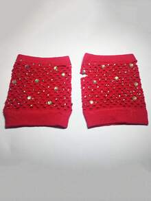 1 Pair Women's Short Punk Style Hollow Mesh Sexy Fingerless Gloves With Rhinestones,Travel,Festival,Party,Camping - Multicolor - View 5