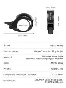WEST BIKING 鲸鱼造型自行车铃，隐藏式设计，防锈铝合金材质，适用于 22.2-31.8mm 车把，自行车配件 - 彩色 - 查看 10