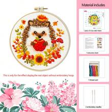 Kit de punto de cruz de 11CT DIY hecho a mano, incluye hilos, agujas, gráfico de patrón - Vaca, pingüino, perezoso, decoración de estilo campestre floral para sala de estar/dormitorio, set de principiante - Multicolor - Ver 22