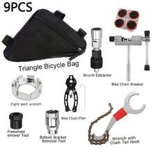 Cycle Zone 9pcs Bicycle Repair Tool Kit: Derailleur Hanger Wrench + Cable Puller + Bottom Bracket Tool + Black Sockets + Chain Cutter + Spoke Wrench + A-Type Tire Lever + Crank Arm Puller + 4pcs Tire Patch - Multicolor - View 3