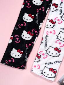 SANRIO 三丽鸥法兰绒睡裤，可爱Hello Kitty女士休闲家居裤，黑白拼接卡通KT印花睡衣裤，时尚秋季睡裤 - 彩色 - 查看 2