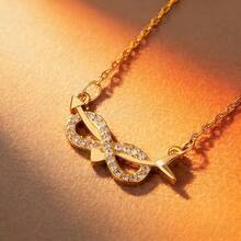 1件S925纯银简约永恒之爱设计吊坠项链，镶嵌闪亮锆石，优雅日常佩戴饰品，送给爱人的优质礼物 - 金黃色 - 查看 3