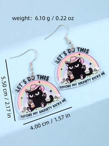 1 par de pendientes colgantes de acrílico con diseño único y elegante de luna orgullosa, lema divertido, arcoíris y gato negro genial, adecuados para uso diario, festivales y fiestas - Multicolor - Ver 5