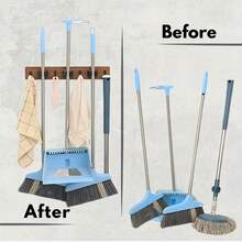 Mop Broom Holder Heavy Duty Stainless Steel WOODEN Wall Mounted Tool Organizer With Hooks For Home Bathroom Kitchen Garden - Mop Hanger-2 - View 10