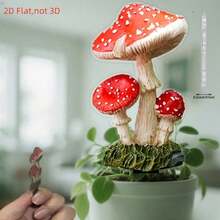 1个2D扁平蘑菇形装饰插杆，微型景观草坪花园装饰DIY，花盆园艺配件，节日礼物，适合家居装饰，园艺用品 - B - 查看 6