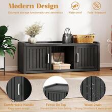 2-Tier Storage Bench, Waterproof UV-Resistant Outdoor Shoe Storage Cabinet With 2 Doors & Adjustable Shelves For Indoor Outdoor Entryway, Hallway, Living Room (Black) - 黑色 - 查看 4