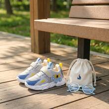 Tenis de niña y tenis para niña, zapatos deportivos casuales de cuero sintético con malla transpirable, calzado infantil con tira de  y suela gruesa antideslizante con amortiguación, decoración de letras, estilo de moda cómodo y ligero, zapatos para niña resistentes para correr y jugar. - Azul - Ver 9