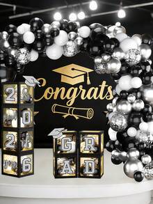 Decoraciones de graduación 2026, decoraciones de graduación 2026 en negro y plateado, caja de regalo de graduación 2026 con letras, orgulloso de ti y suministros para la fiesta de graduación universitaria 2026 - Caja de globos de graduación en negro y plata - Ver 6