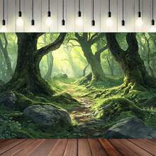 1pc Large Wall Hanging Tapestry - Enchanted Forest Pathway Wh Sunl Trees,  Greenery & Mossy Rocks - Durable Polyester Fabric For Indoor/ Jungle Decor - Easy Hang Wh Hooks/Adhesive - Al Woodland Bkdrop For Birthday, Wedding, Decorations - No Electricy Needed -  Green Forest Wall Art - Multi-Size Available - For Home, Events, And Themed Celetions - 1PC - View 3
