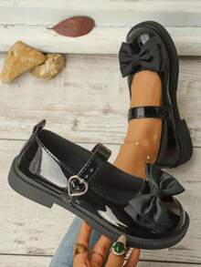 2026 Spring New Retro Mary Jane Leather Shoes, Japanese JK Style Bow Decor Platform Shoes For Women - Black - View 1