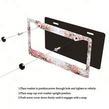 1 Piece Of Metal License Plate Frame, Adorned With A Charming Crystal Rose Pattern, Suitable For North American And Most International Car Models. Includes Mounting Screws To Ensure A Secure Fit. Stylish Appearance, UV-Resistant And Anti-Corrosion, Easy To Install -- Size 12x6inch ,Car Must Haves,Car Decor,Car Cover,Car Accessories>Essentials,Car Picks,Gifts - 樣式1 - 查看 7