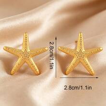 Stainless Steel Earrings For Women, Fashion Design Stainless Steel Jewelry Set For Women's Daily Wear, Party, Holiday, Beach Accessories, Versatile Casual Daily Wear Vintage INS Style Earrings, Also Suitable As Surprise Gifts For Valentine's Day, Birthday, Mother's Day, Thanksgiving Or Vacation, Elegant Golden Earrings - Ocean Star - View 7