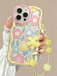 奶油质感透明花叶黄色花朵蓝色涂鸦配黄色链条和亮面新款 XS 涂鸦 78P 欧美 XR 涂鸦 78GES2 印花 Max 适用于苹果 P15promxa 防震 P14 加厚 P13 软壳 P12 全包 P11 手机保护壳 - 彩色 - 查看 2