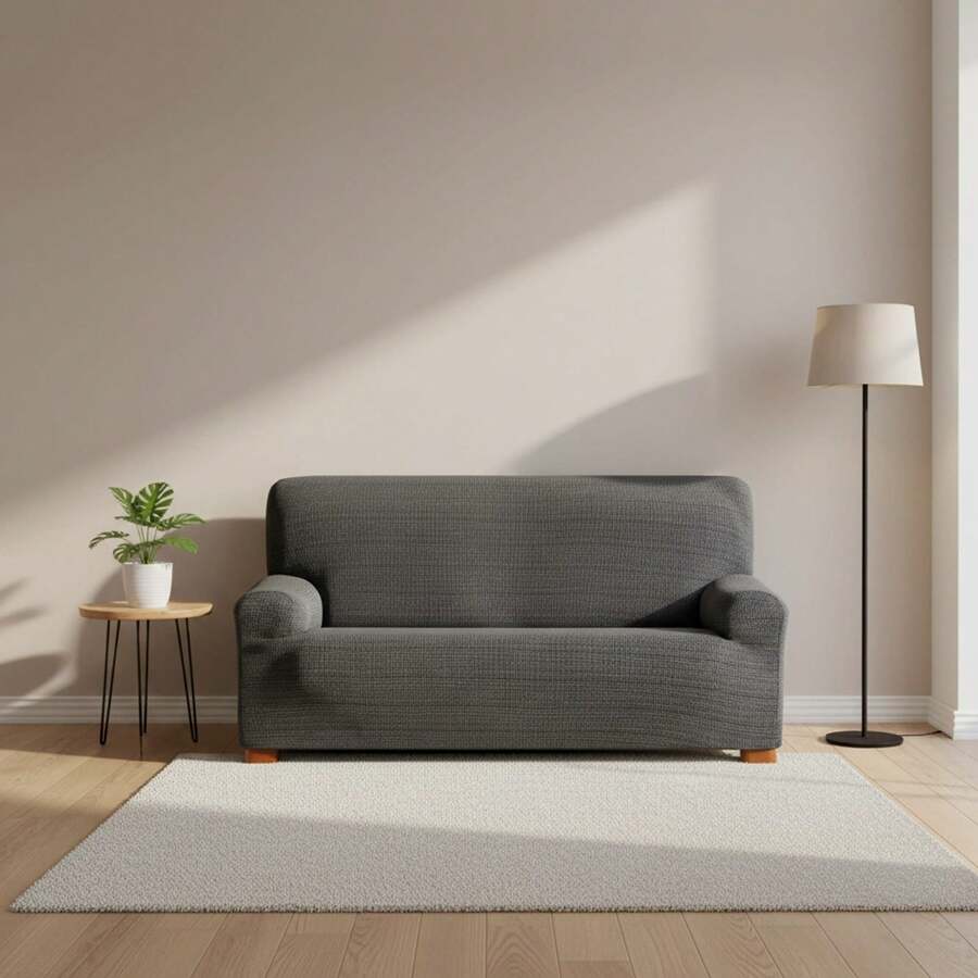 Kiva Jacquard Stretch Sofa Cover, 2-Seater, Universal Fit And Breathable, Various Colors Available – Sofa Cover, Anti-Wear Protection, Non-Slip Design With Elastic Band - 深灰阿喀琉斯 - 查看 1