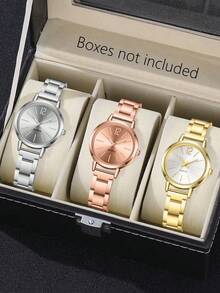 Set de 3 piezas, Reloj elegante para dama, Diseño minimalista de moda, Esfera numérica compacta, Material de aleación, Reloj de cuarzo para mujer, Adecuado para uso diario, casual, vacaciones, fiestas, días festivos, regalo perfecto para su cumpleaños, Día de la Madre - Dorado - Ver 8