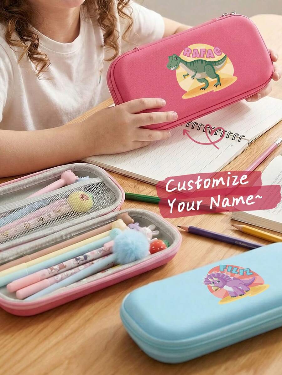 Hộp bút cỡ lớn in hình khủng long, có thể cá nhân hóa tên, túi đựng bút lớn theo yêu cầu, hộp đựng văn phòng phẩm cho học sinh, quà tặng tựu trường đẹp mắt. - Nhiều màu - Xem 1
