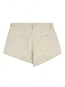 Y2K Summer Solid Color Slant Pocket Denim Shorts Casual - Apricot - View 2