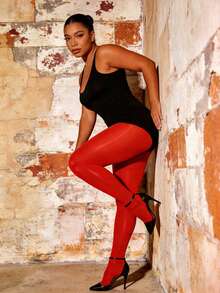 女士红色亮面紧身裤 - 高光泽弹力漆皮打底裤，适合夜间外出、派对和日常穿着，尽显魅力 - 紅色 - 查看 4