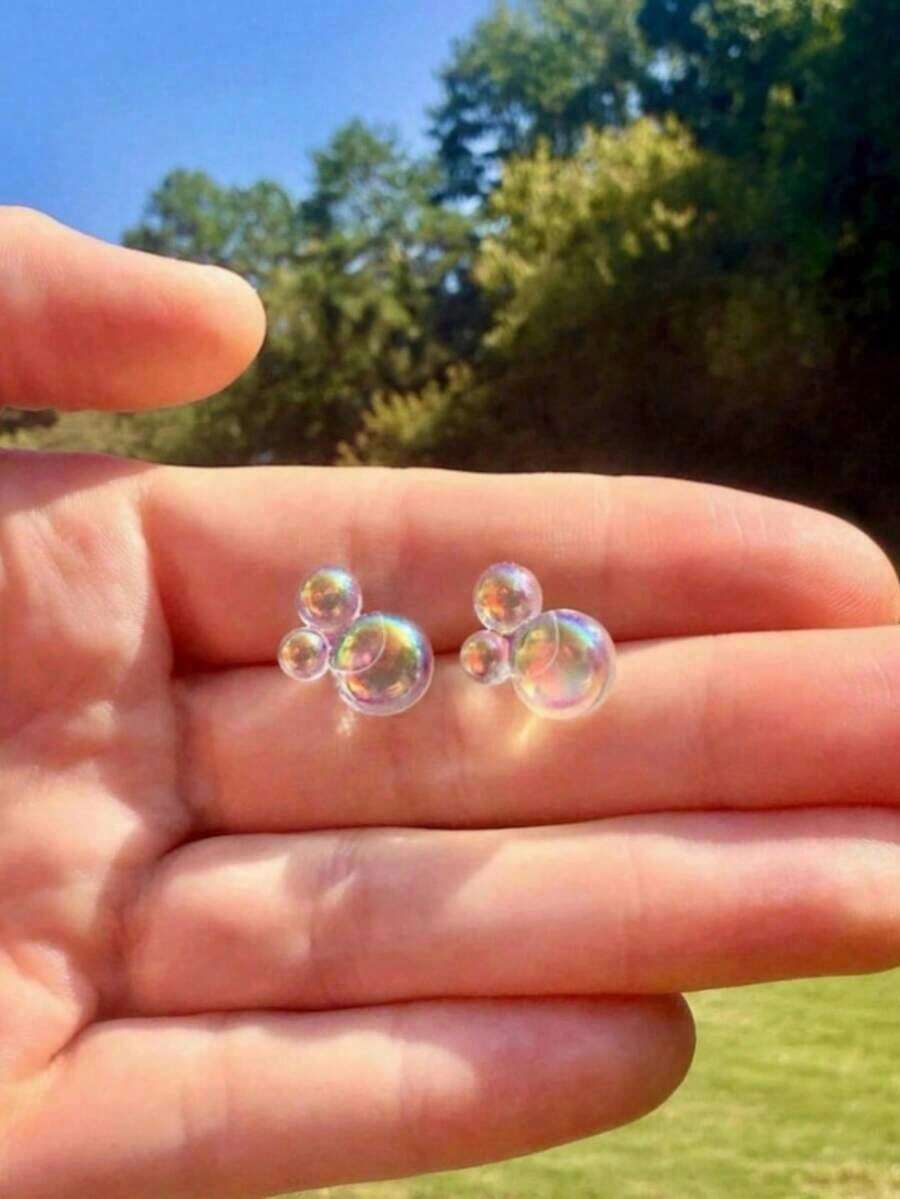 1 Pair Rainbow Bubble Earrings Iridescent Color Changing Cool Earrings Wicked Inspired Gift Earrings - 耳環 - 查看 1