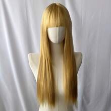 Cosplay Wig Beige Blonde Long Straight Wig With Bangs Realistic Scalp Synthetic Hair Heat Resistant Full Head Wig For Comic Con Anime Costume Party Stage Performance - 亞麻黃 - 查看 11