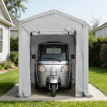 Easy Assembly Outdoor Peak Roof Storage Shed Spray Coated Steel PE Water Repellent Anti UV Anti Rust Storage Shelter Multifunctional Garage Tent For Bike Motorcycle Garden Tools Pool Supplies - Grey - View 5
