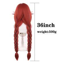 Tóc giả cosplay Li Glaze Gachiakuta màu đỏ dài 36 inch, chất liệu tổng hợp, chịu nhiệt, kiểu anime, thích hợp cho Halloween và các bữa tiệc, có hai bím tóc. - Đỏ - Xem 4