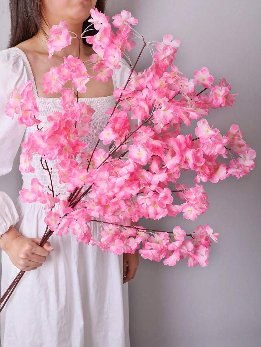 1/3 Piece Artificial Cherry Blossom Branch - Suitable For Tall Vase Decor - Fake Flowers For Wedding Party Home Decoration - Pink - View 1