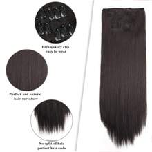 LONAI 6 pièces Extensions de cheveux synthétiques droits de 24 pouces, noir et marron, cheveux naturels avec clips pour usage quotidien, maquillage, fête - Multicolore - Voir 4