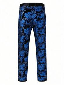 Pantalon de costume de scène polyvalent et décontracté pour homme avec imprimé doré sur tout le vêtement - bleu indigo - Voir 3