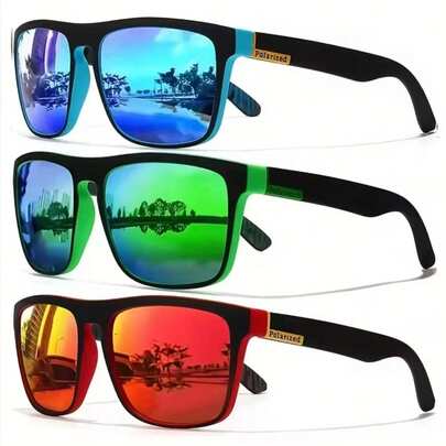 3pcs/Set Fashion Sports Eyeglasses, Retro Square Driving Fishing Eyeglasses With Ice Blue Mirrored Lenses, Suitable For Vacation, Bar, Beach, Outdoor Activities, Travel, Music Festival, Party