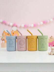 Personalized Silicone Training Cup With Straw: Engraved Baby Sippy Cup - Multicolor - View 6
