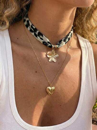 Bộ 2 dây chuyền mặt dây chuyền hình hoa sứ và trái tim kiểu dáng nghỉ dưỡng, dây chuyền choker thời trang dành cho nữ, phù hợp cho dạo phố, dự tiệc và đi biển.