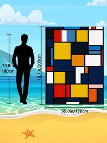 1pc Extra Large Mondrian Geometric Color Block Beach Towel, 90cm X 180cm - Modern Art Style Home Decor, Super Soft Absorbent Microfiber Material, Lightweight And Portable, Wind/Sun/Sand Proof, Pool/Beach Essential, Summer Travel Accessory, Suitable For Bathroom, Swimming, Fitness, Yoga, Camping, Unisex, Outdoor Single Party, Back To School, Graduation Gift, Mother's Day Gift - Geometry - View 17
