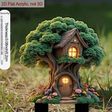 1pc 2D Acrylic Pointed Planter Stake, Suitable For Flower Beds. Quirky Tree House Shaped Decor, Suitable For Outdoor Garden Planter - C - View 2
